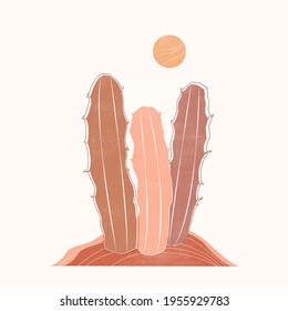 Desert cactus landscape in terracotta colors. Desert Arizona. vector illustration. Perfect for apparel print, poster or fabric. 
