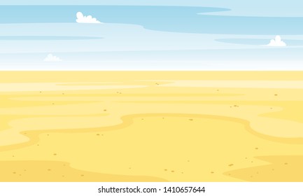 Desert with cactus landscape view. Sand and cacti. Beautiful sunny summer scene. Hot and wild. Vector cartoon flat illustration.