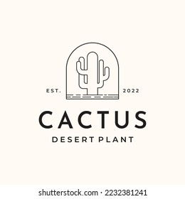 desert cactus line art logo vector minimalist illustration design, desert plant logo design