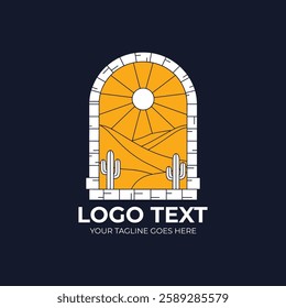 Desert with cactus logo design template