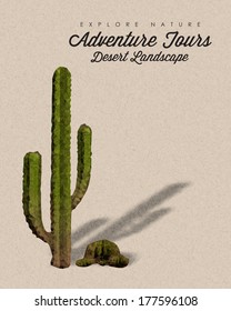 Desert cactus made with triangles. Polygonal background. Vector illustration. Grainy effect can be turned off.