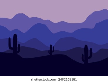 desert and cactus nature panorama vector illustration template.