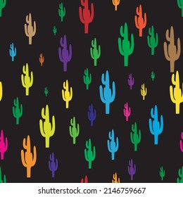 
Desert cactus pattern in various colors on black background