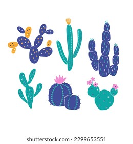 Desert cactus plant decorative shape cutouts style vector illustration. Scandinavian childish wild tropical safari summer design elements.