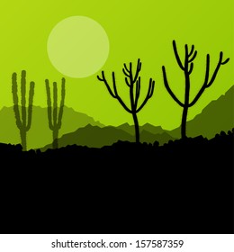 Desert cactus plants wild nature landscape illustration background vector