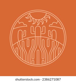 Desert cactus in the sand orange boho landscape aesthetic icon.