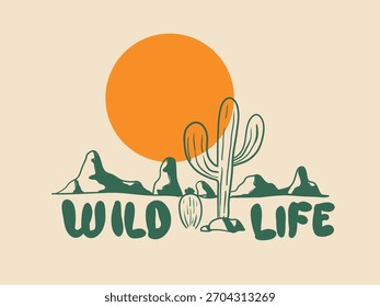 Escena del desierto y del cactus, ilustración abstracta de la cordillera