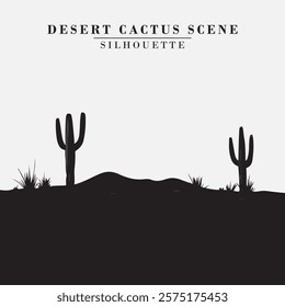 Desert Cactus Silhouette Black And White Stock Vector Illustration