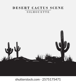 Desert Cactus Silhouette Black And White Stock Vector Illustration