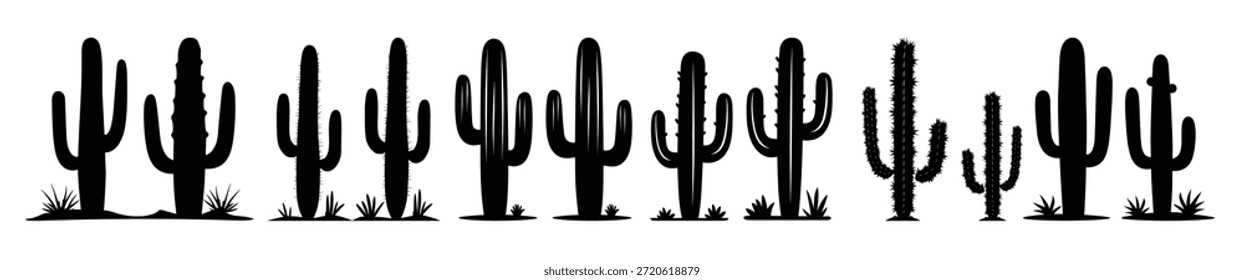 Ilustración vectorial de Paquete de silueta de cactus del desierto