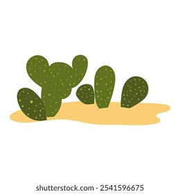 Cactus del desierto con picos en diseño plano. Desierto tropical suculento en arena. Ilustración vectorial aislada.