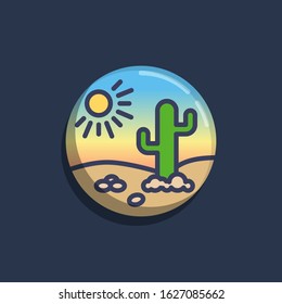 Desert Cactus and sun flat icon. Round colorful button, Desert landscape with cactus circular vector sign. Flat style design