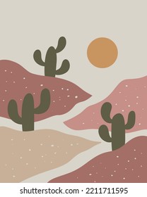 Desert Cactus Sun Hot Background Illustration Pattern Flat Modern Retro Design Template