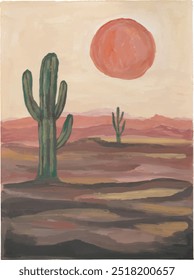 desert cactus and sun watercolour art clip and vector mexican bohemian theme