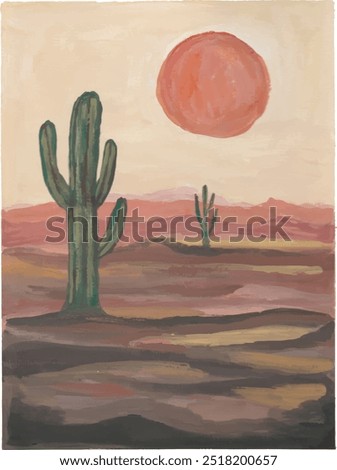 desert cactus and sun watercolour art clip and vector mexican bohemian theme