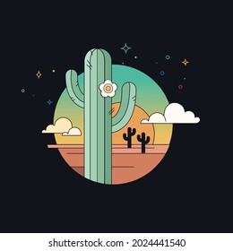 Desert cactus sunset illustration vector