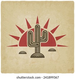 Desert cactus at sunset old background - vector illustration. eps 10