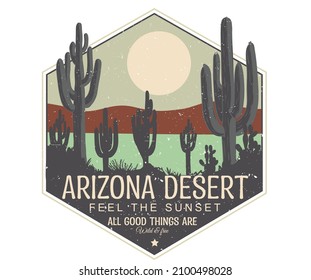 Desert with cactus tree t shirt print deign. Arizona desert artwork for apparel and others.