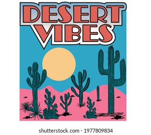 Desert cactus t-shirt graphic retro artwork design.