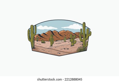 desert and cactus vintage vector 