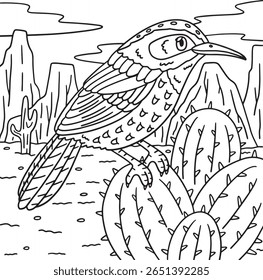 Desert Cactus Wren Animal Coloring Page for Kids