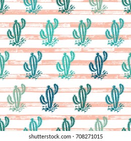 Desert with Cactuses. Cactus Vector Seamless pattern. Mexican Nature. Hand drawn doodle cacti. Floral background