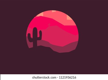 desert with cactuses at sunset nature landscape.