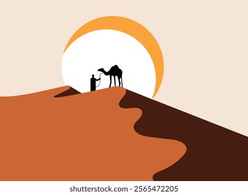 Desert camel silhouette landscape illustration