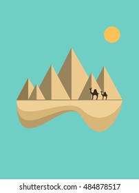 Desert with camels. Flat design. Vector illustration. EPS10.