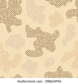 Desert Camouflage Jeans background. Vector Denim seamless pattern. Light Brown jeans cloth.