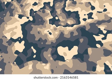 Desert camouflage military background. Abstract olive camo pattern. Modern hunting texture. Smooth wavy spots backdrop khaki colors