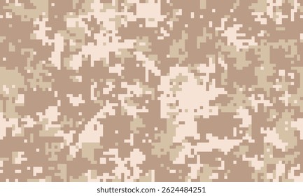 Desert camouflage pattern digital texture.  Ideal for backgrounds, website design, fabric prints, and militarythemed projects.  Abstract pixelated design offers a versatile, neutral aesthetic.