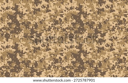 Desert camouflage pattern texture. Seamless digital print ideal for fabric design, military themes, or background for presentations.  Represents concealment, strategy, and adaptability.