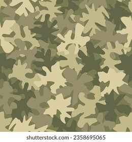Desert camouflage seamless pattern background. Classic clothing style masking camo repeat print. Green, olive and tan colors forest texture. Vector illustration.