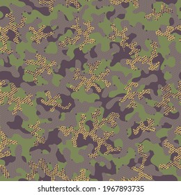 Desert Camouflage Seamless Pattern. Brown Repeated Monochrome Graphic Wrapping. Khaki Repeated Creative Vector Clouds. Autumn Seamless Military Vector Wallpaper. Camouflage Texture Camoflage