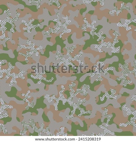 Desert Camouflage Seamless Pattern. Green Repeated War Graphic Background. Camouflage Desert Autumn Seamless Camo Vector Art. Brown Repeated Monochrome Graphic Wrapping. Camoflage