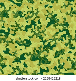 Desert Camouflage Seamless Pattern. Khaki Seamless Artistic Vector Design. Green Repeated Circle Graphic Art. Camouflage Texture Beige Seamless Abstract Graphic Texture. Green