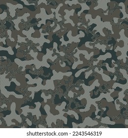 Desert Camouflage Seamless Pattern. Camouflage Leaves Brown Seamless Army Graphic Wrapping. Autumn Repeated Abstract Vector Clouds. Khaki Seamless Modern Graphic Backdrop. Camoflage