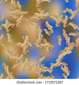 Desert camouflage of various shades of brown and blue colors. It is a colorful seamless pattern that can be used as a camo print for clothing and background and backdrop or computer wallpaper