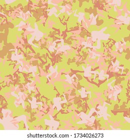 Desert camouflage of various shades of brown, green and pink colors. It is a colorful seamless pattern that can be used as a camo print for clothing and background and backdrop or computer wallpaper