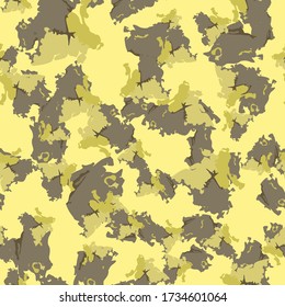 Desert camouflage of various shades of grey, yellow and brown colors. It is a colorful seamless pattern that can be used as a camo print for clothing and background and backdrop or computer wallpaper