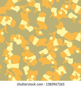 Desert camouflage of various shades of orange and yellow colors. It is a colorful seamless pattern that can be used as a camo print for clothing and background and backdrop or computer wallpaper