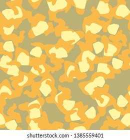 Desert camouflage of various shades of orange and yellow colors. It is a colorful seamless pattern that can be used as a camo print for clothing and background and backdrop or computer wallpaper