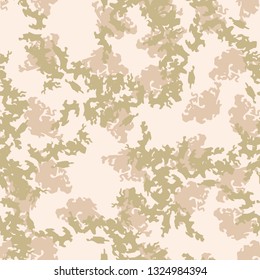Desert camouflage of various shades of white, beige and green colors. It is a colorful seamless pattern that can be used as a camo print for clothing and background and backdrop or computer wallpaper