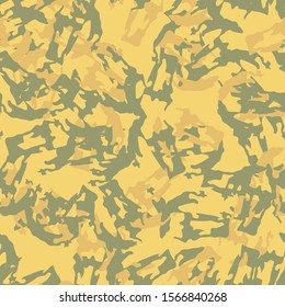 Desert camouflage of various shades of yellow, orange and green colors. It is a colorful seamless pattern that can be used as a camo print for clothing and background, backdrop or computer wallpaper