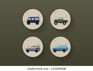Desert car ,Off Road car set and cactus background illustration