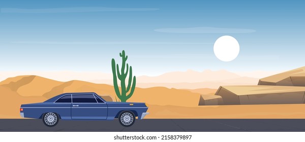 desert with car on road blue sky 