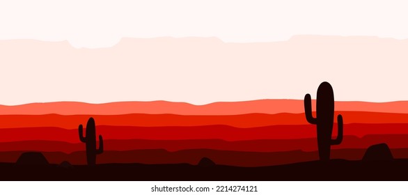 Desert cartoon flat design landscape banner background vector.