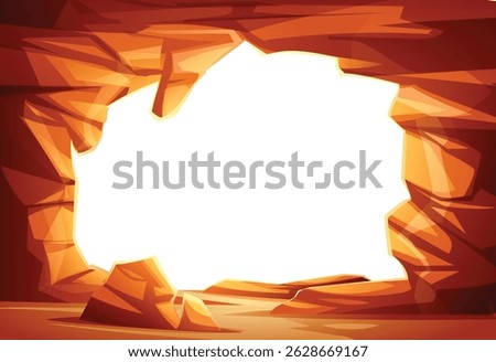 Desert cave framing a blank white space. Vector cartoon illustration