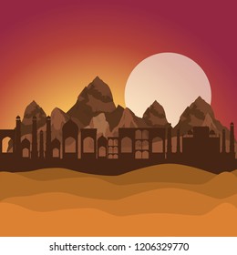 desert with cityscape manger scene background
